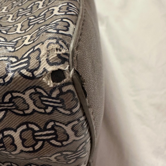 Tory Burch Gemini Link Canvas Tote French Gray Navy Stripe Large Shopper AS IS - Picture 10 of 16